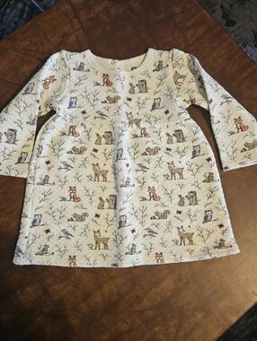 🦊🌿 Baby Girls Woodland Print Dress – Size 5T 🌿🦊